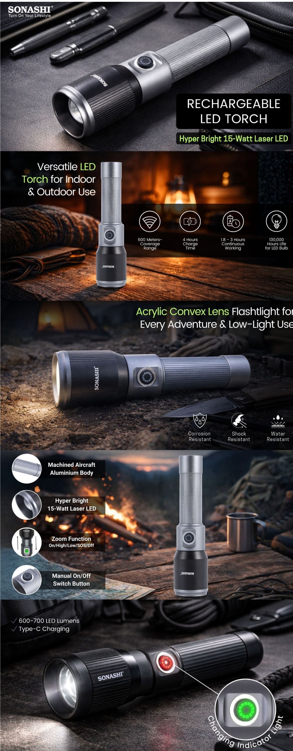 Sonashi Rechargeable LED Torch SLT-601 brochure