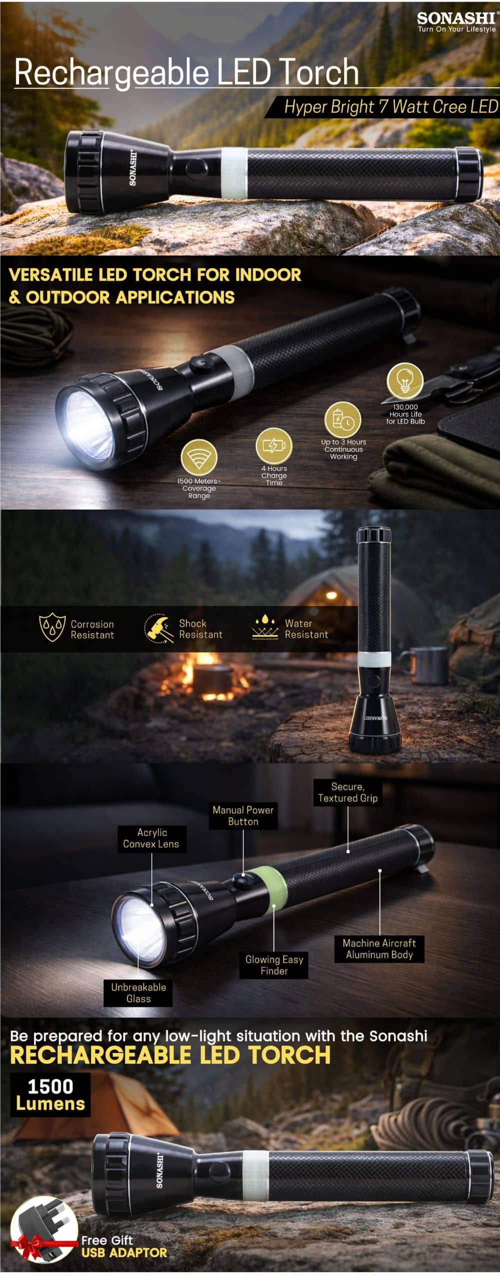 Sonashi Rechargeable LED Torch SLT-681 brochure