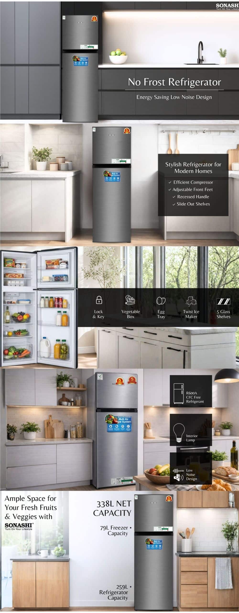 Sonashi No Frost Refrigerator SFD-380NF brochure