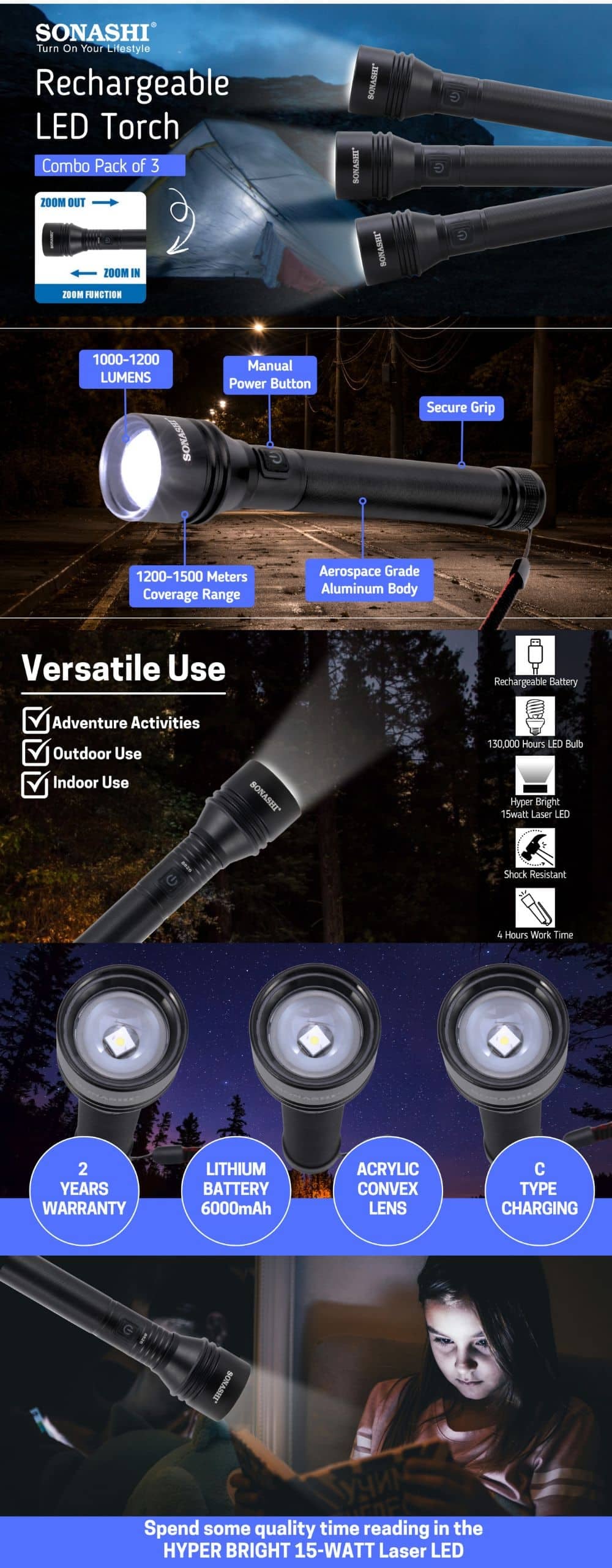 Sonashi Rechargeable LED Torch SLT-2111Z brochure