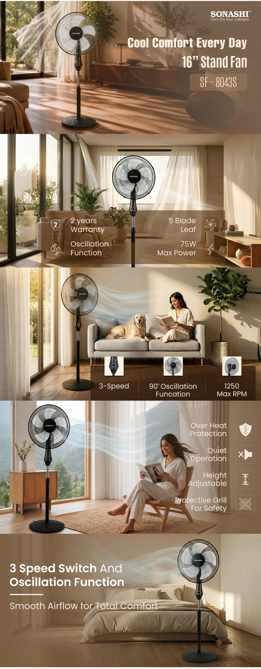 Sonashi 16 Inch Stand Fan SF-8043S brochure