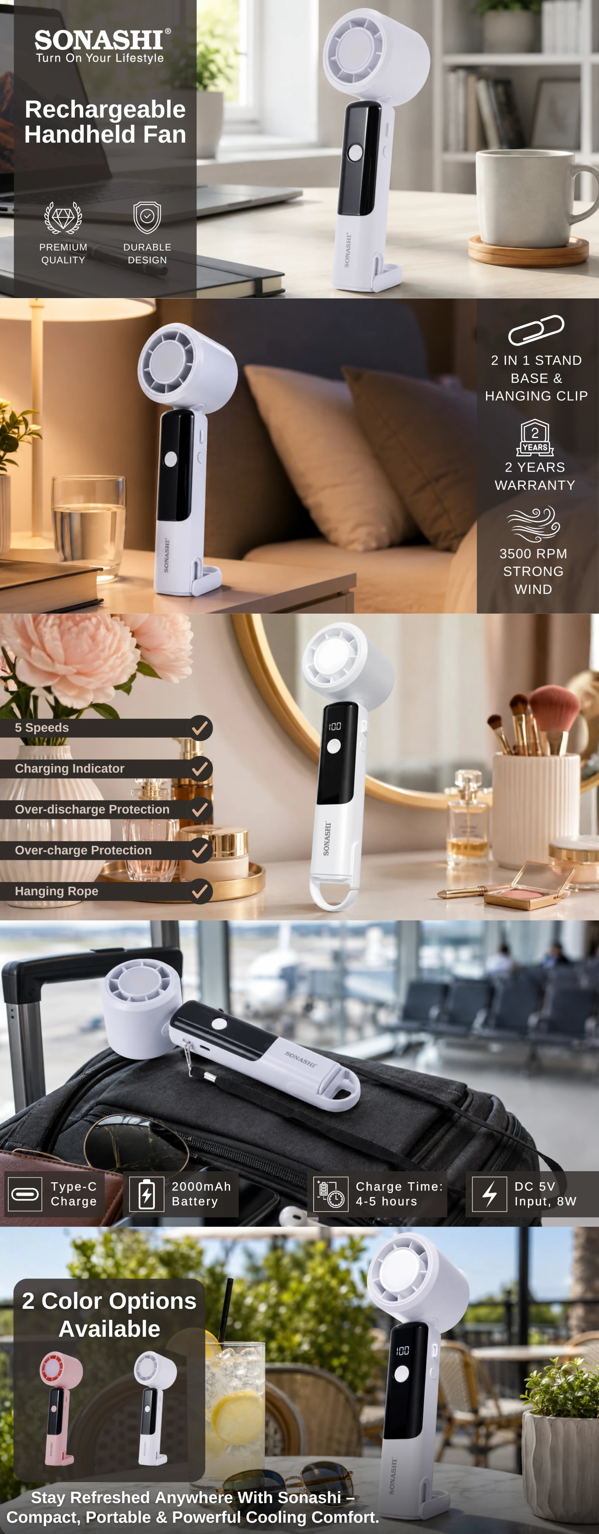 Sonashi Rechargeable Handheld Fan SHF-755 brochure