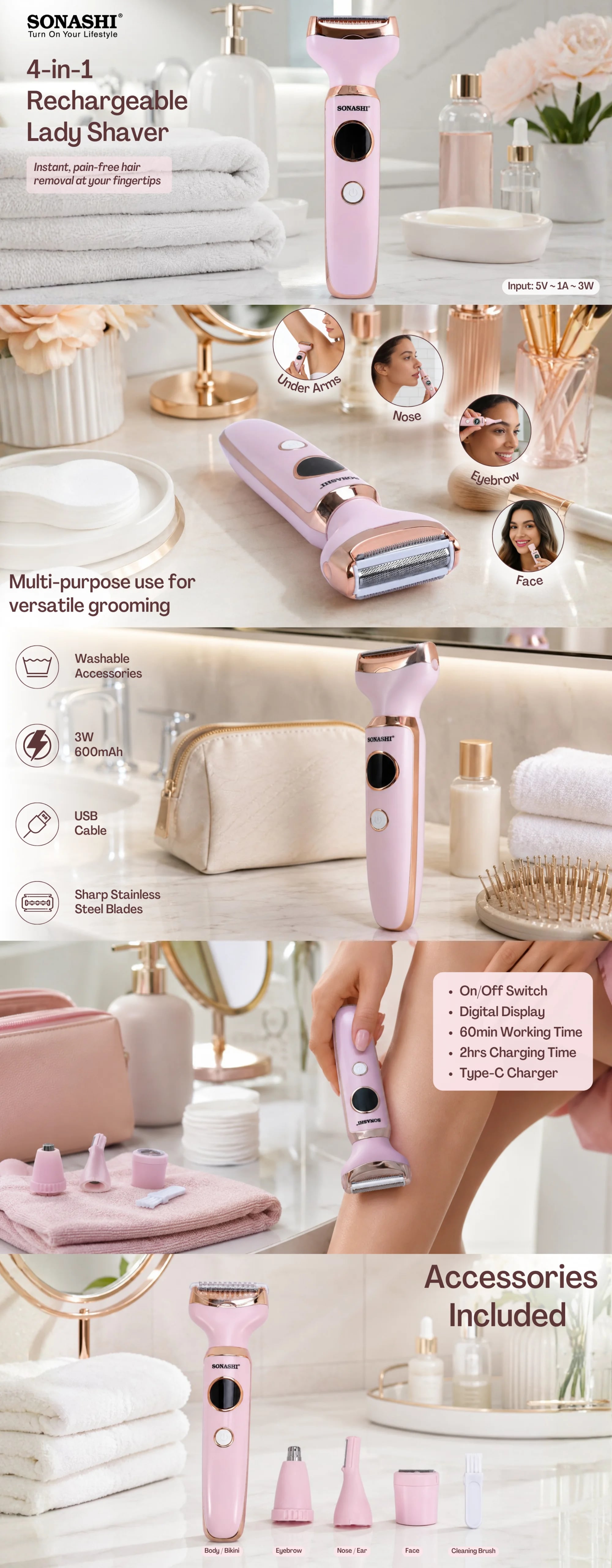 Sonashi -in-1 Rechargeable Lady Shaver SLD-826 brochure