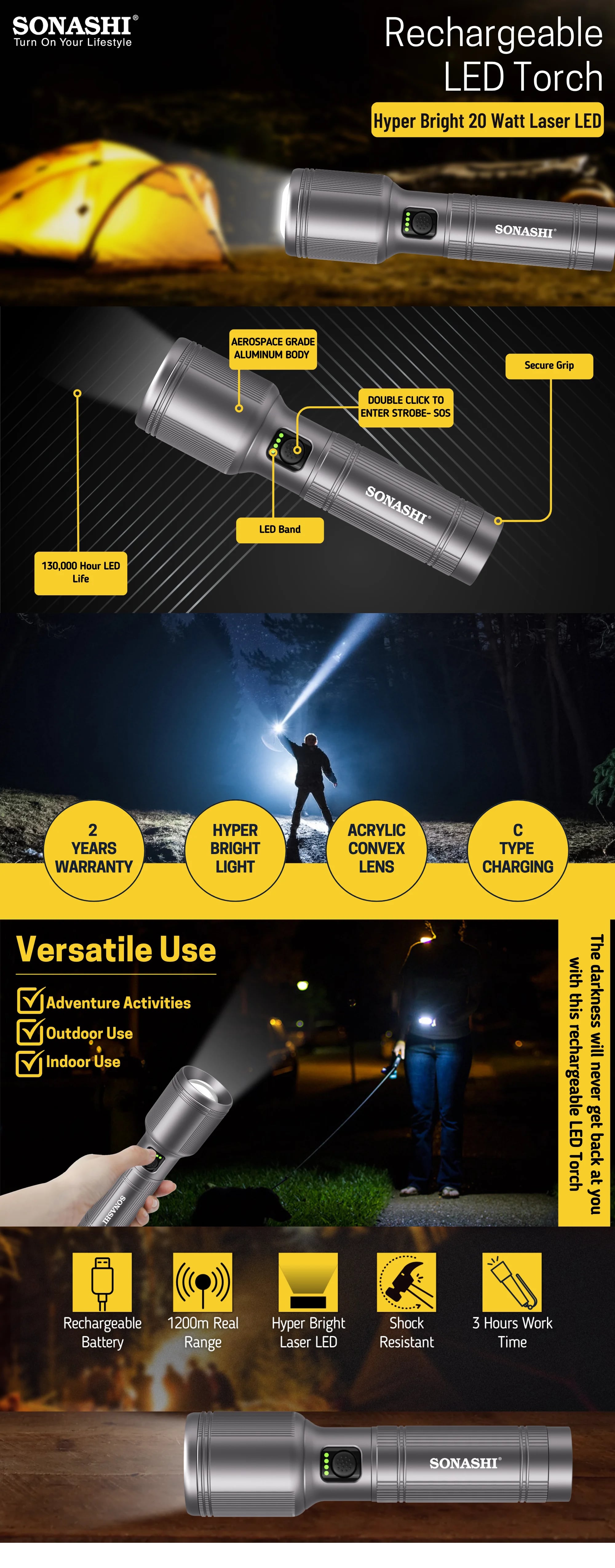 Sonashi Rechargeable LED Torch SLT-604Z brochure