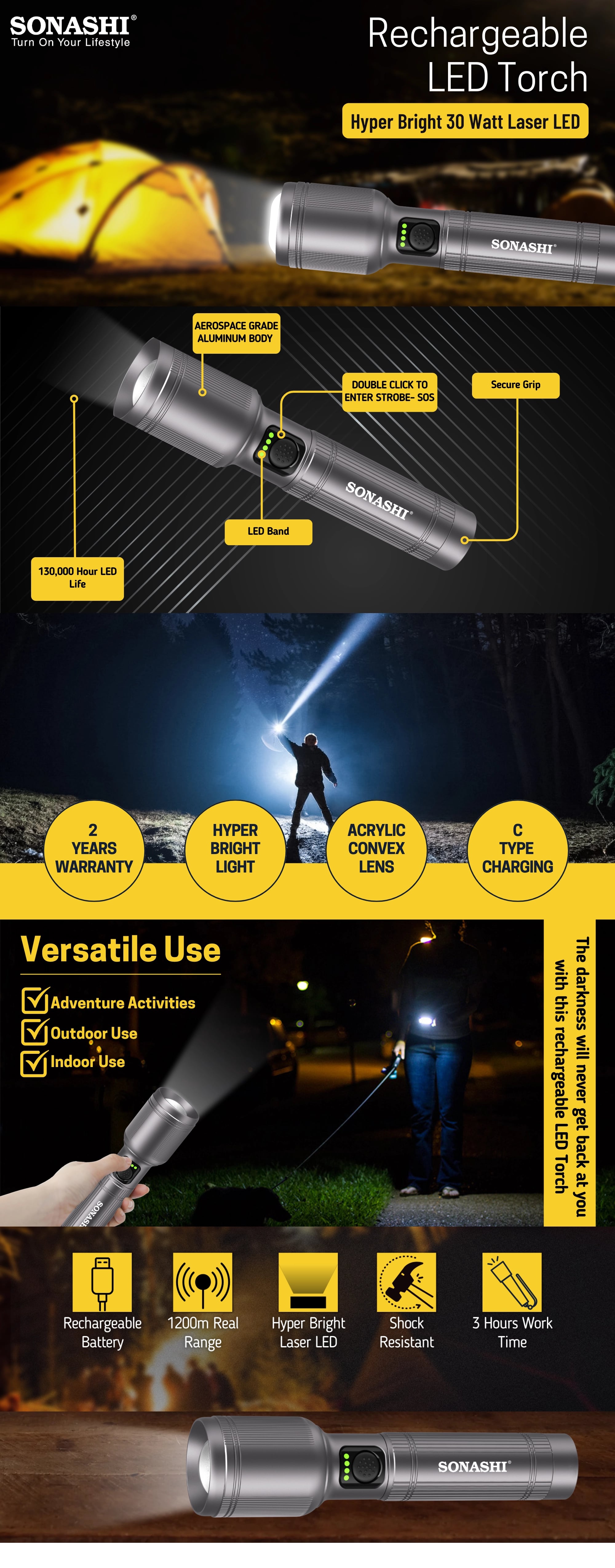 Sonashi Rechargeable LED Torch SLT-605Z brochure