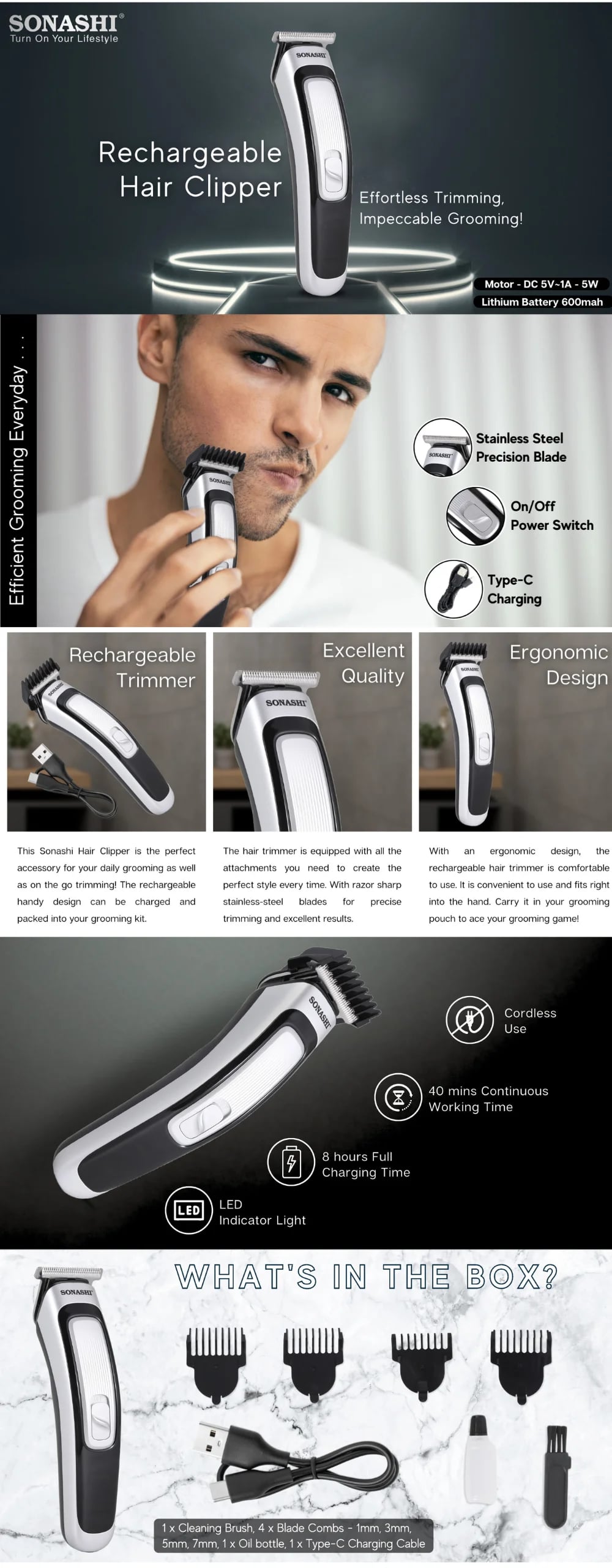 Sonashi Rechargeable Hair Clipper SHC-1057N brochure