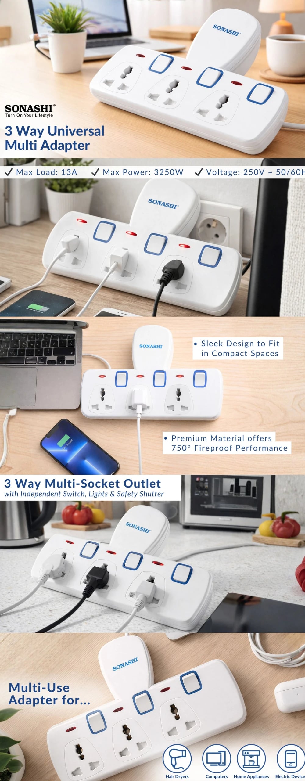 Sonashi 3 Way Universal Multi Adapter SES-300 brochure