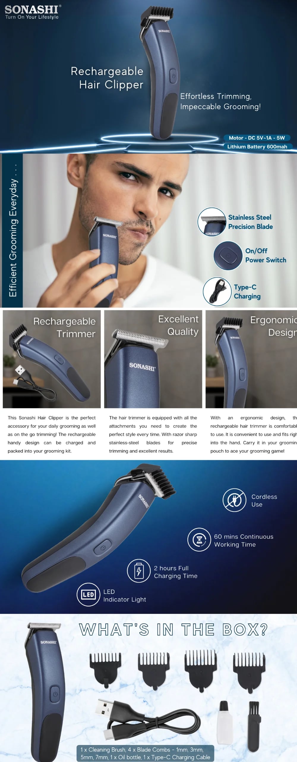 Sonashi Rechargeable Hair Clipper SHC-1056N brochure