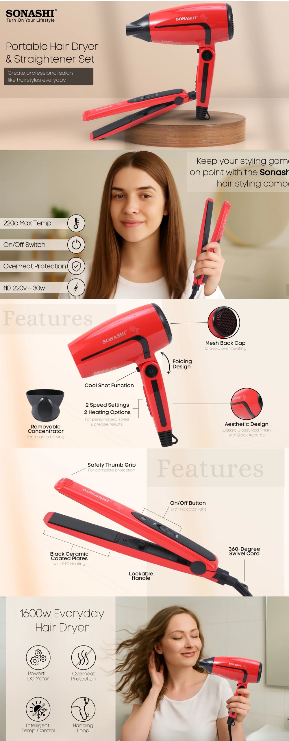 Sonashi 2 in 1 Hair Dressing Set SBS-600 brochure