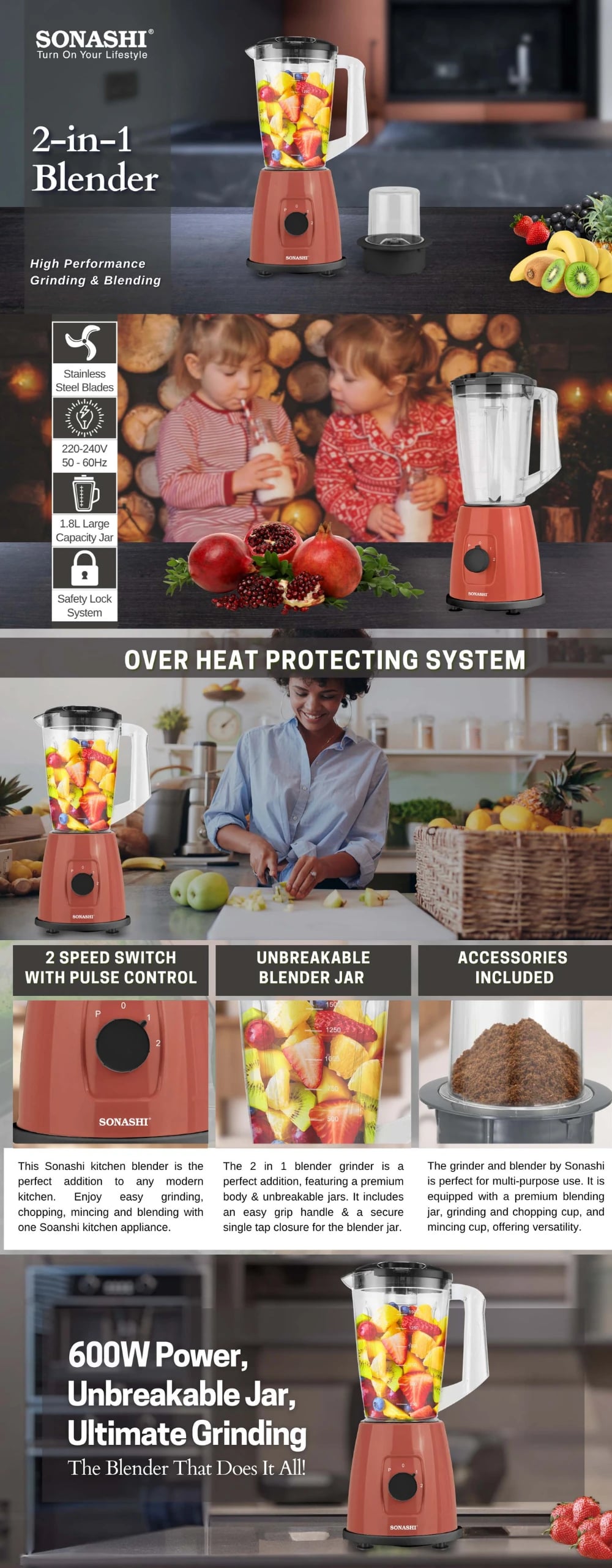 Sonashi 2-In-1 Mixer Grinder SB-162-Red brochure