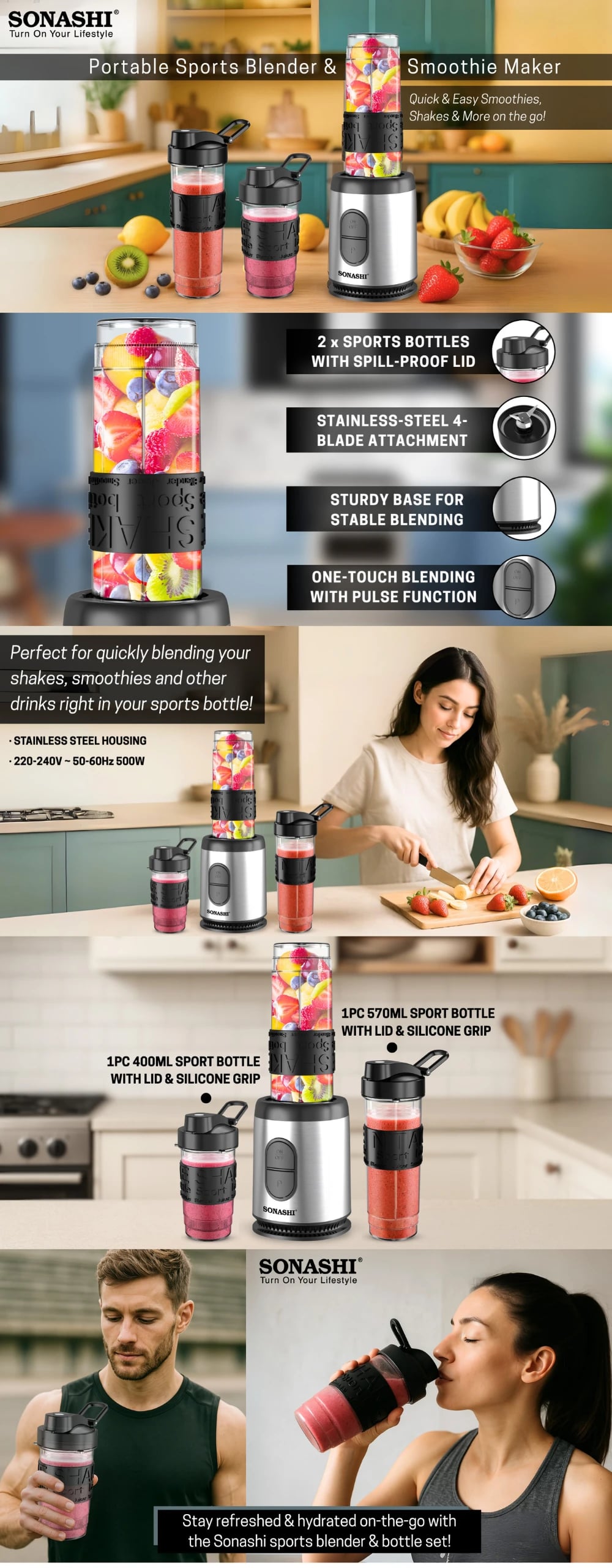 Sonashi Portable Sports Blender & Smoothie Maker SB-184N brochure