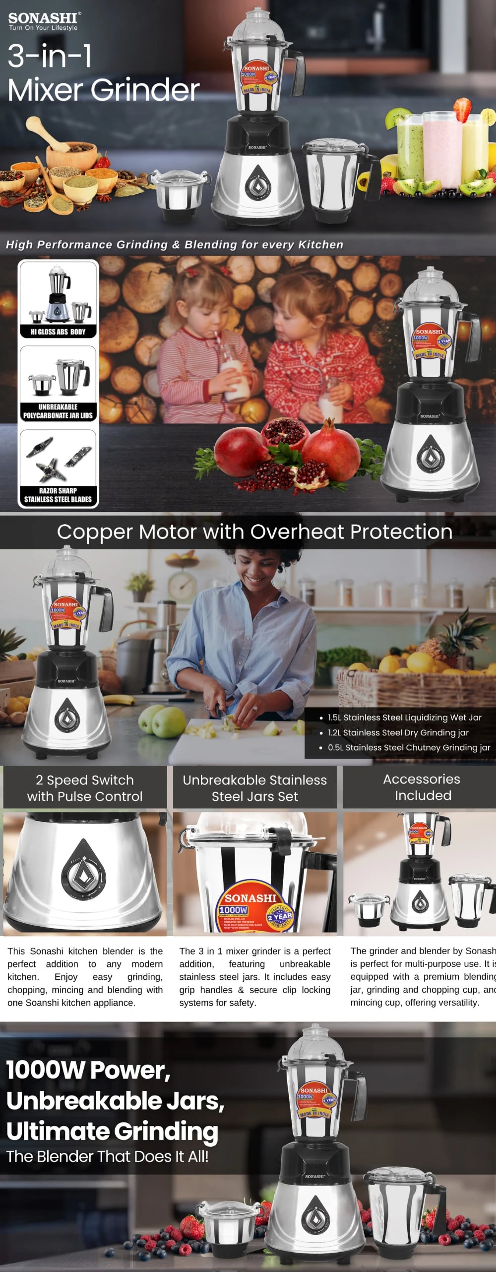 Sonashi 3 in 1 Mixer Grinder SB-208 brochure