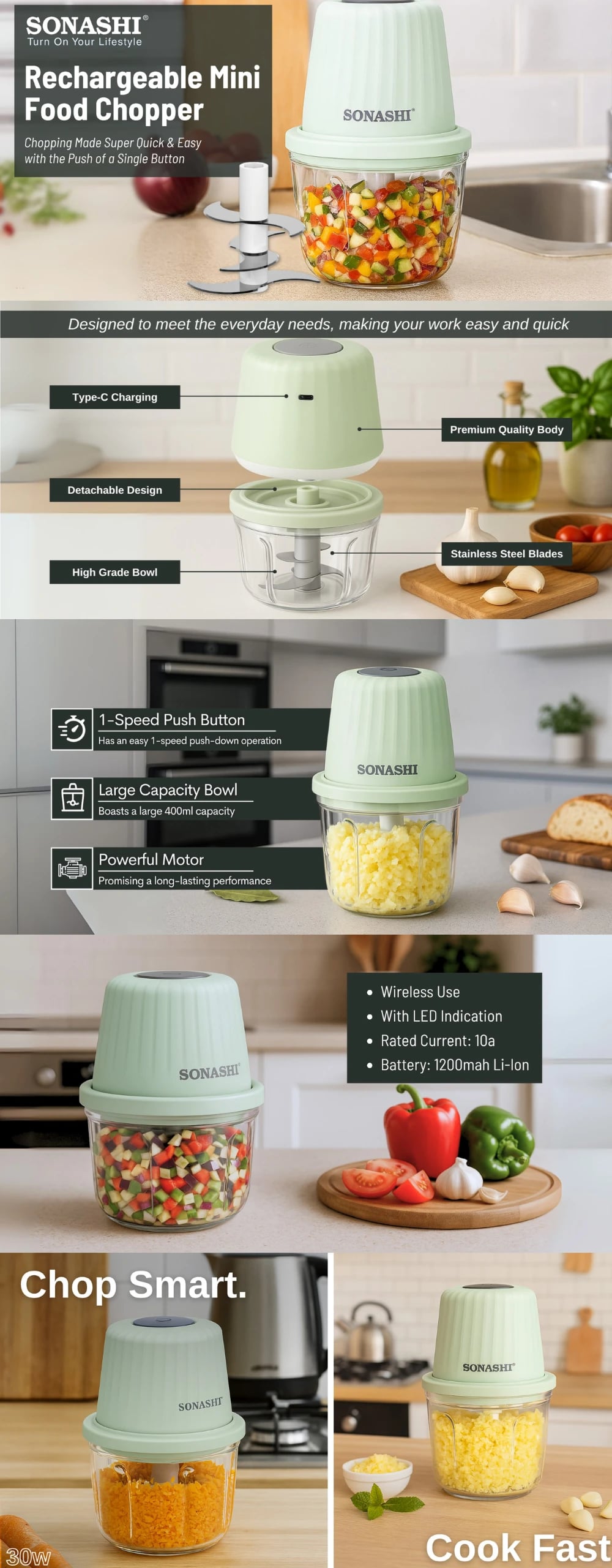Sonashi Rechargeable Mini Food Chopper SMC-15 brochure