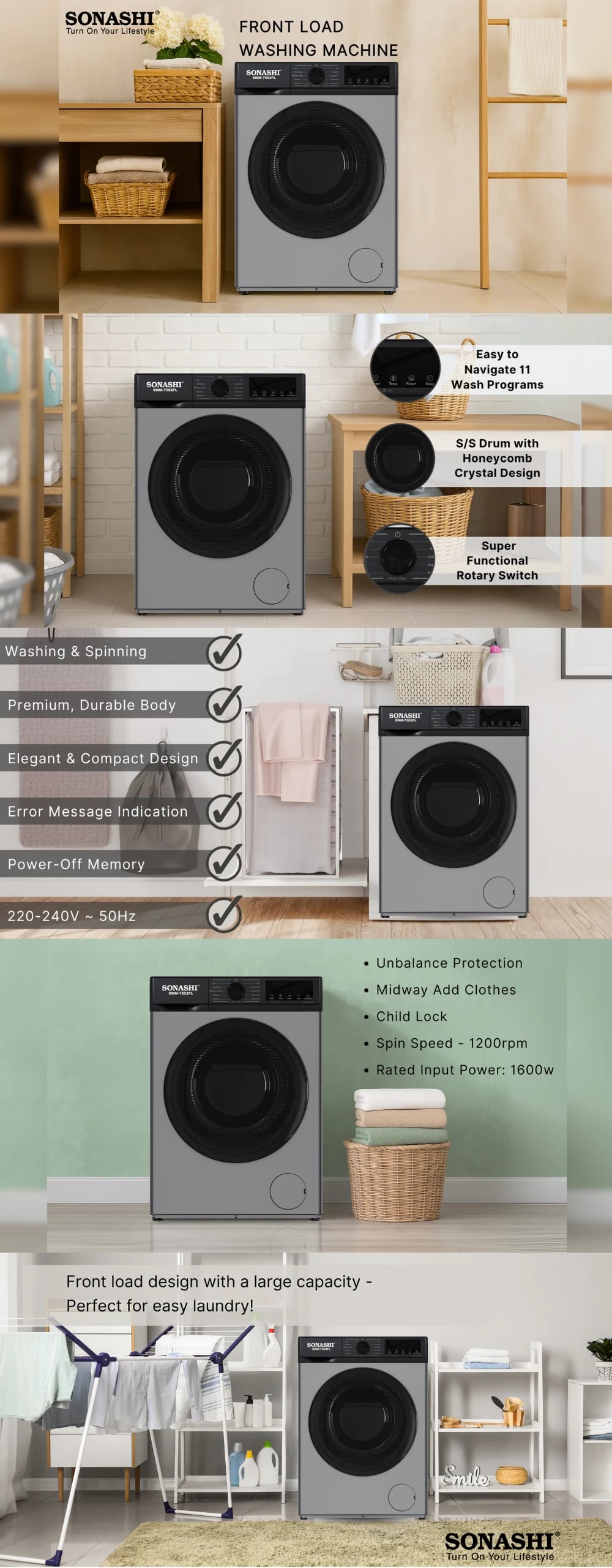 Sonashi Front Load Washing Machine SWM-7502FL brochure