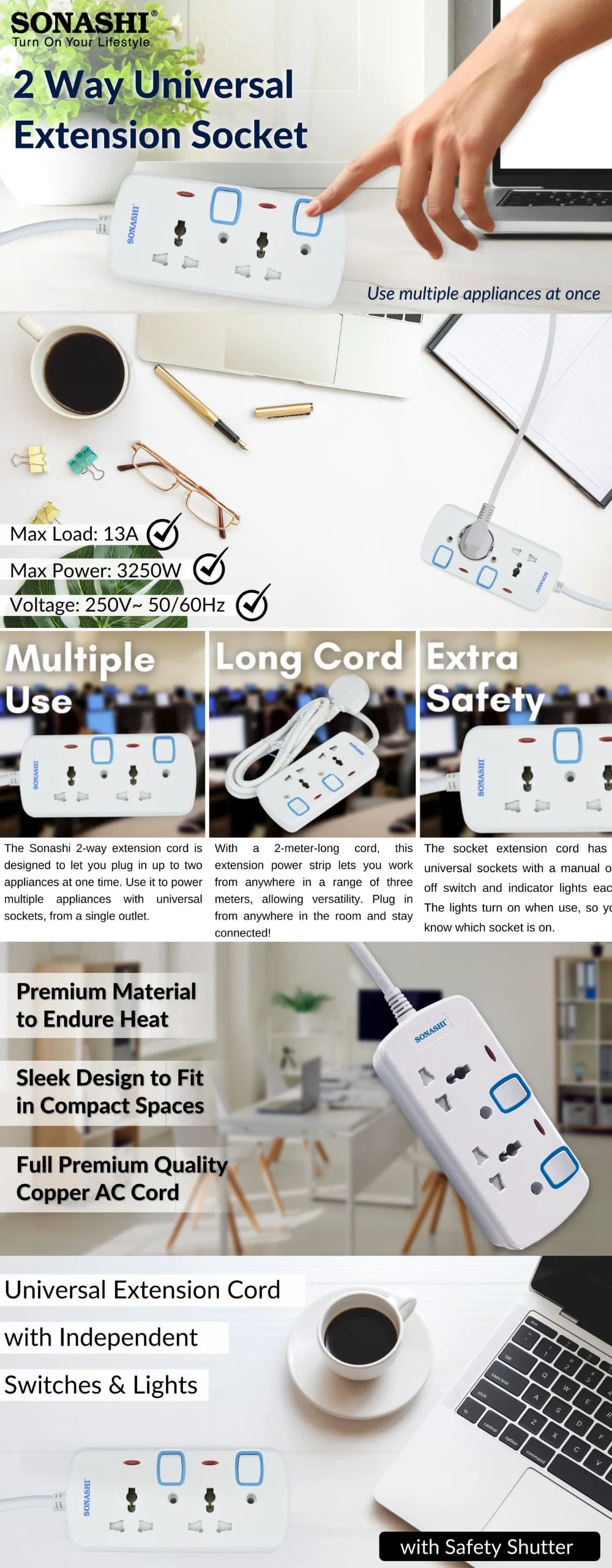 Sonashi 2 Way Extension Socket SES-802 brochure