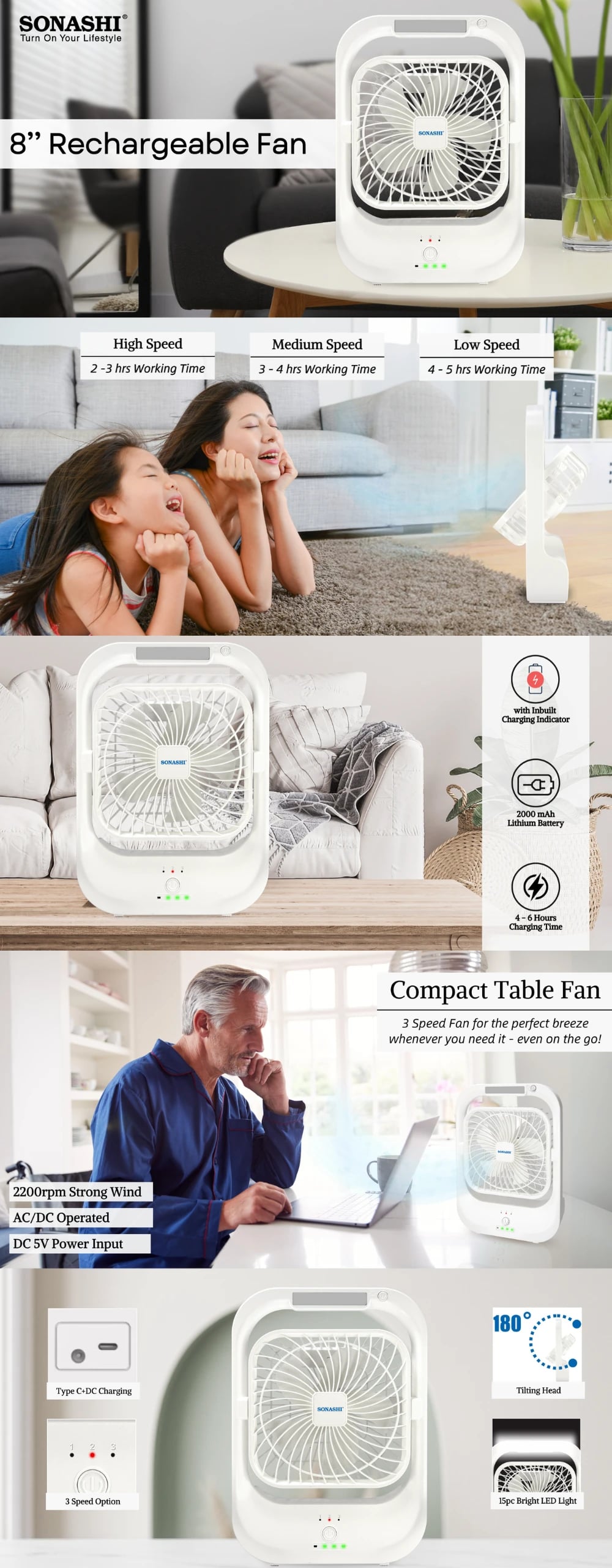 Sonashi 8 Inch Rechargeable Fan SRF-803N brochure