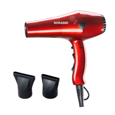 3-Piece Powerful 2000w Professional Hair Dryer With Nozzle Set SHD-3032 Black/Glossy Red
